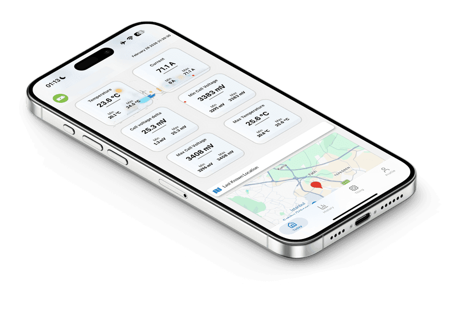 LiMon mobile app — battery dashboard with map view