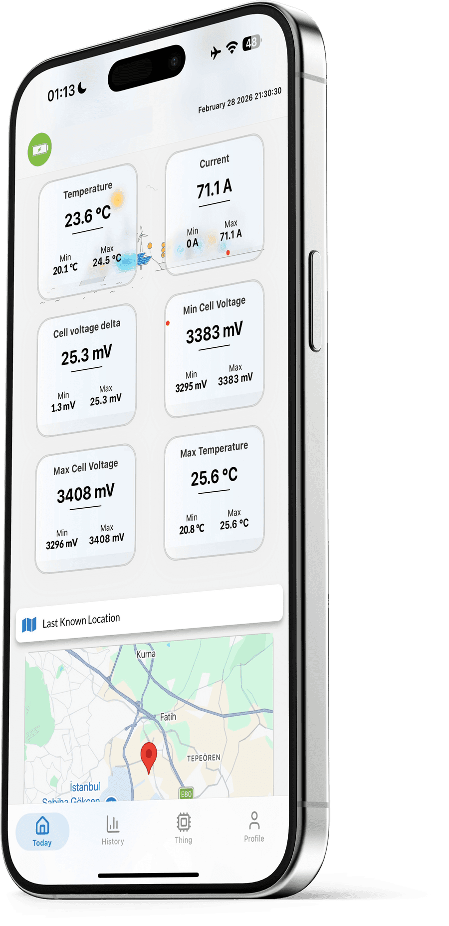 LiMon mobile app — real-time battery monitoring